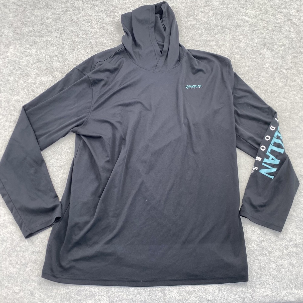 Magellan Outdoors Fish Gear Shirt Mens 3XL Black Hooded Long Sleeve Casting Crew